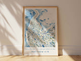 Graceful shoal of fish in Modern Christian wall art, Biblical inspiration watercolour print - Fishers of Men, Matthew 4:19 scripture art