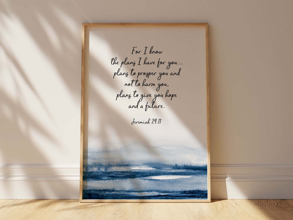 Dark Inky Blue Ocean with Hopeful Bible Quote, Biblical Artwork for Encouragement and Comfort, Bible Verse Print for Hope and Blessings