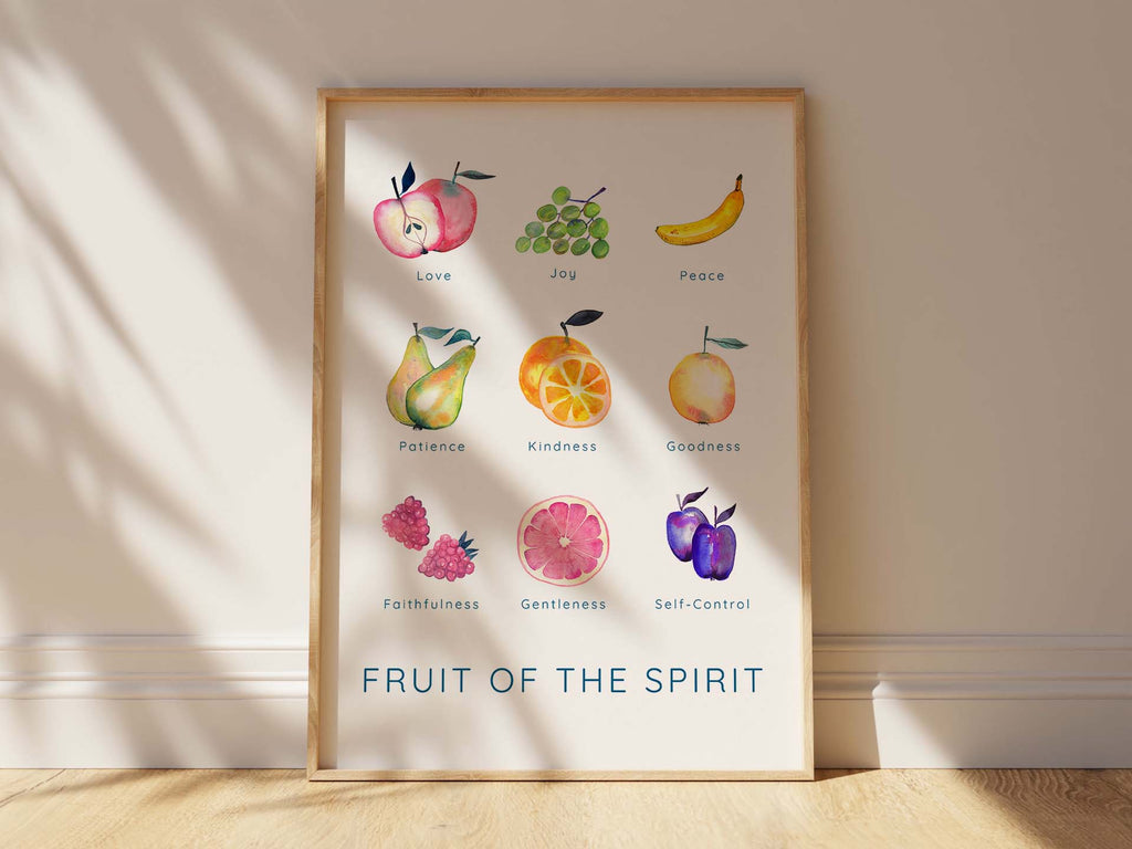 Watercolor 'Fruit of the Spirit' Print Galatians 5:22-23, Christian Wall Art with 9 Fruits of the Spirit