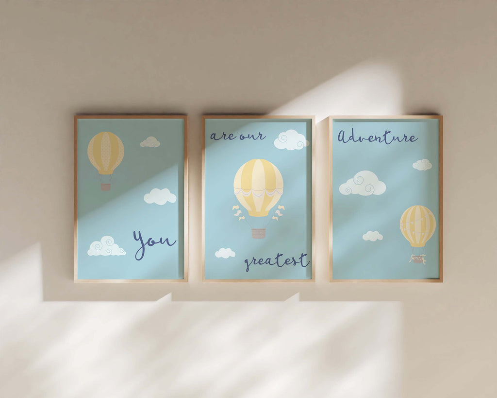 Gender-Neutral Baby Gift Idea: Hot Air Balloon 3 Print Set with 'You Are Our Greatest Adventure' Quote