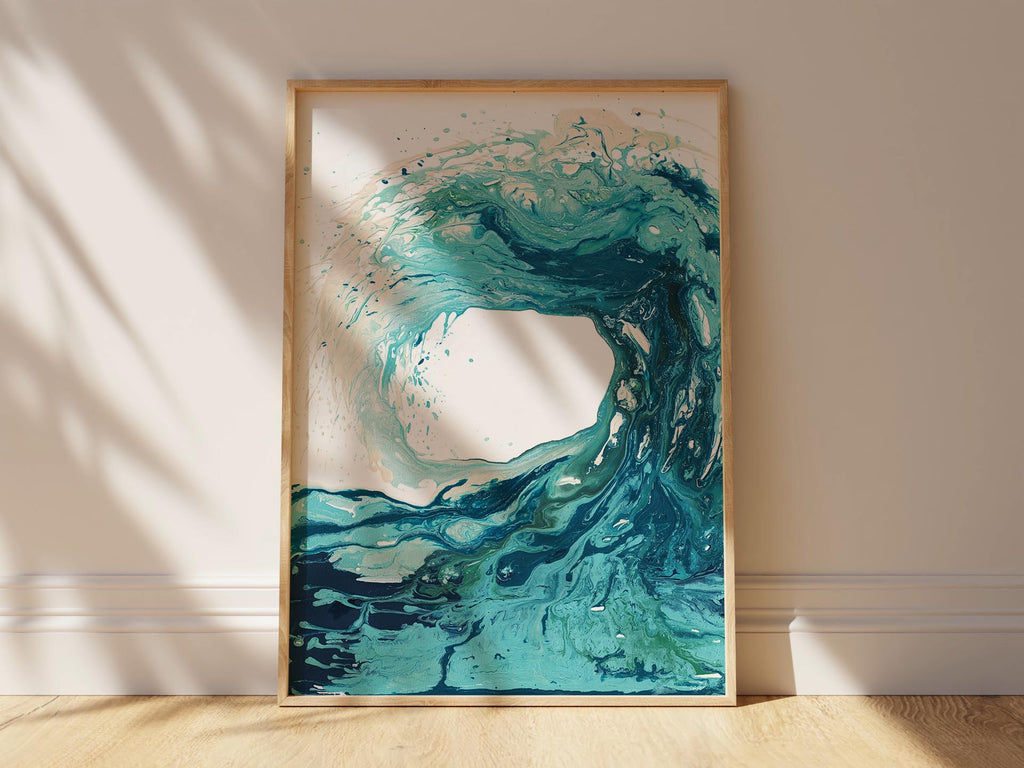 Abstract Turquoise Blue Wave Wall Art, Turquoise Blue Ocean Wave Print, dynamic Turquoise Abstract Wave Artwork