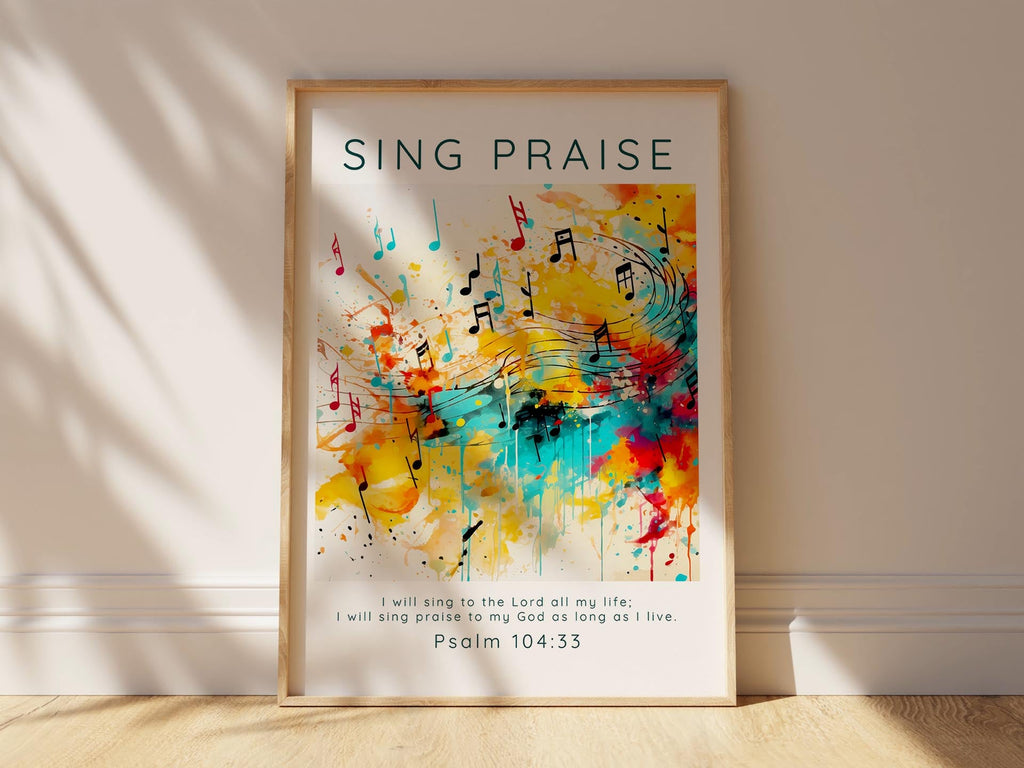Sing Praise Musical Theme Scripture Print, Psalm 104:33 Wall Art, Musical theme Psalm 104:33 wall art for home, Sing praise scripture print