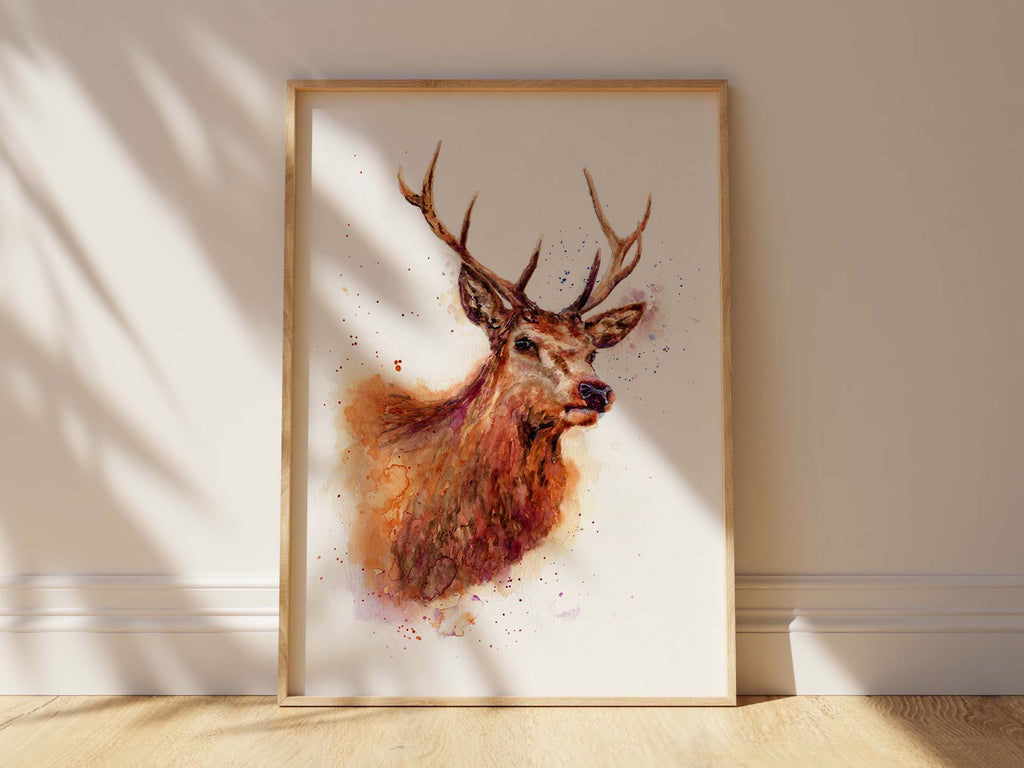 Elegant Stag Head Print in Soft Hues, Deer Print Watercolour Gift for Nature Lovers, Captivating Stag Artwork for Cozy Interiors