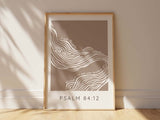 Graceful Psalm 84:12 Print - White Abstract River and Blessings of Trusting in the Lord on Tan