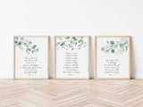 Botanical-themed Philippians 4:8 scripture prints, Christian home accents: Eucalyptus and verses art, Proverbs 3:5-6 inspirational decor