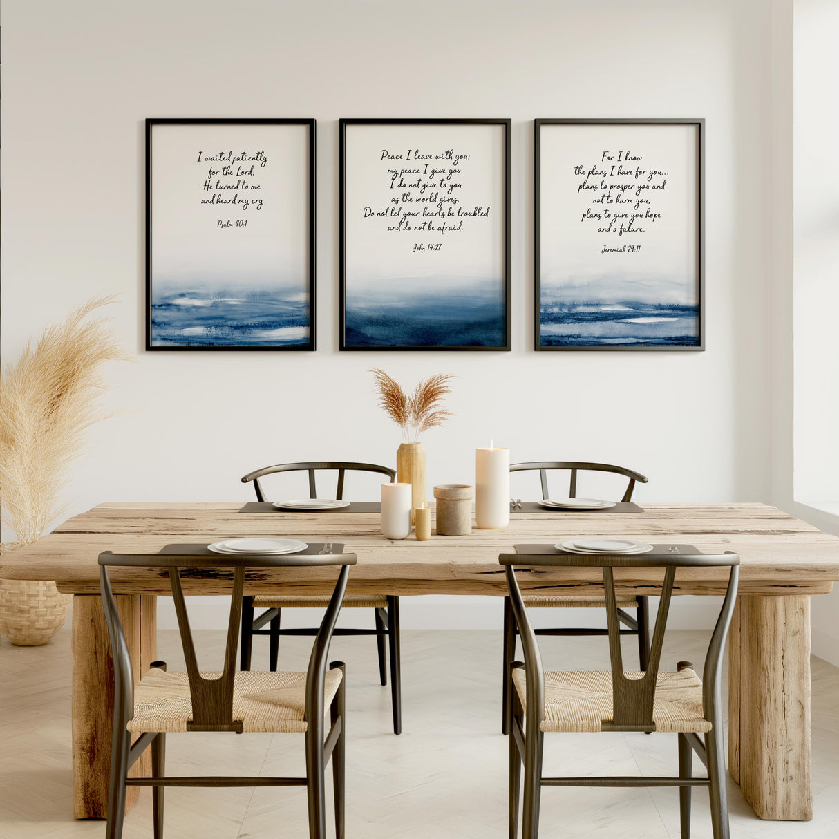 Blue abstract watercolour print with Jeremiah 29 11 verse about God’s plans for hope and a future.
