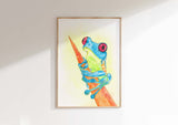 Serene blue watercolor frog wall art for tranquil home decor, Delicate watercolor amphibian print in shades of calming blue