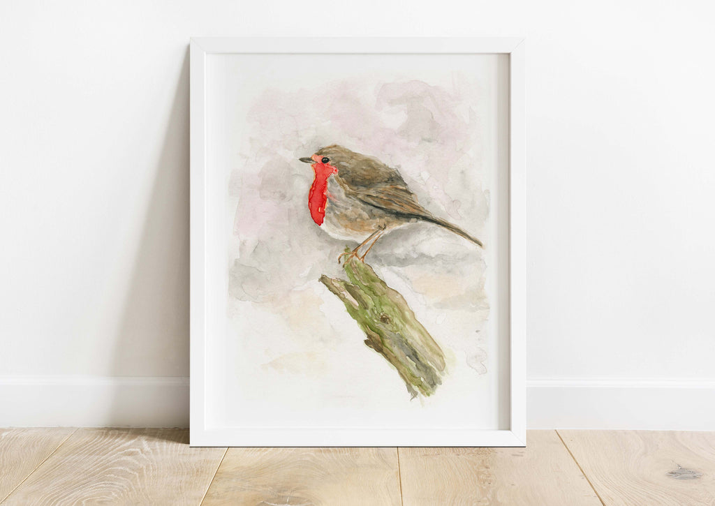 Delicate robin watercolour art print, Vibrant bird painting of a robin, Nature-inspired robin artwork for walls, robin bird wall art