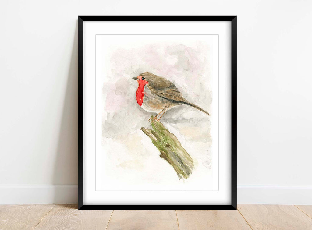 Realistic watercolour robin print, Fine art print capturing the beauty of a robin, Bird lover's watercolour painting of a robin