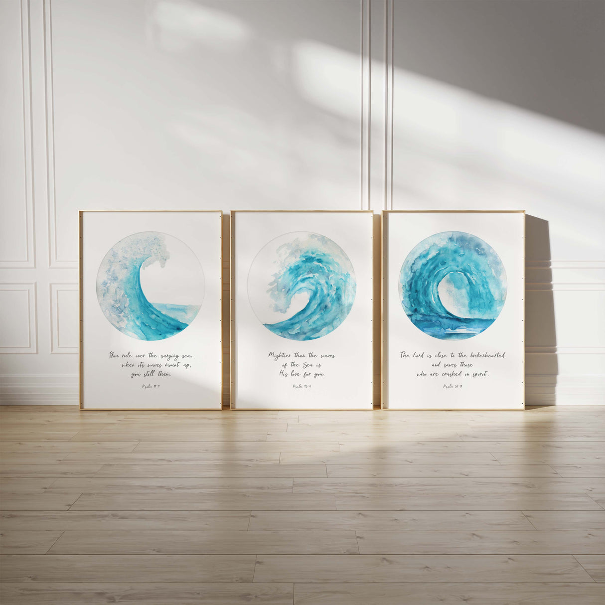 Psalm 34:18 watercolor ocean decor, Watercolor ocean wall art with scripture, Psalm 93:4 watercolor ocean quote print