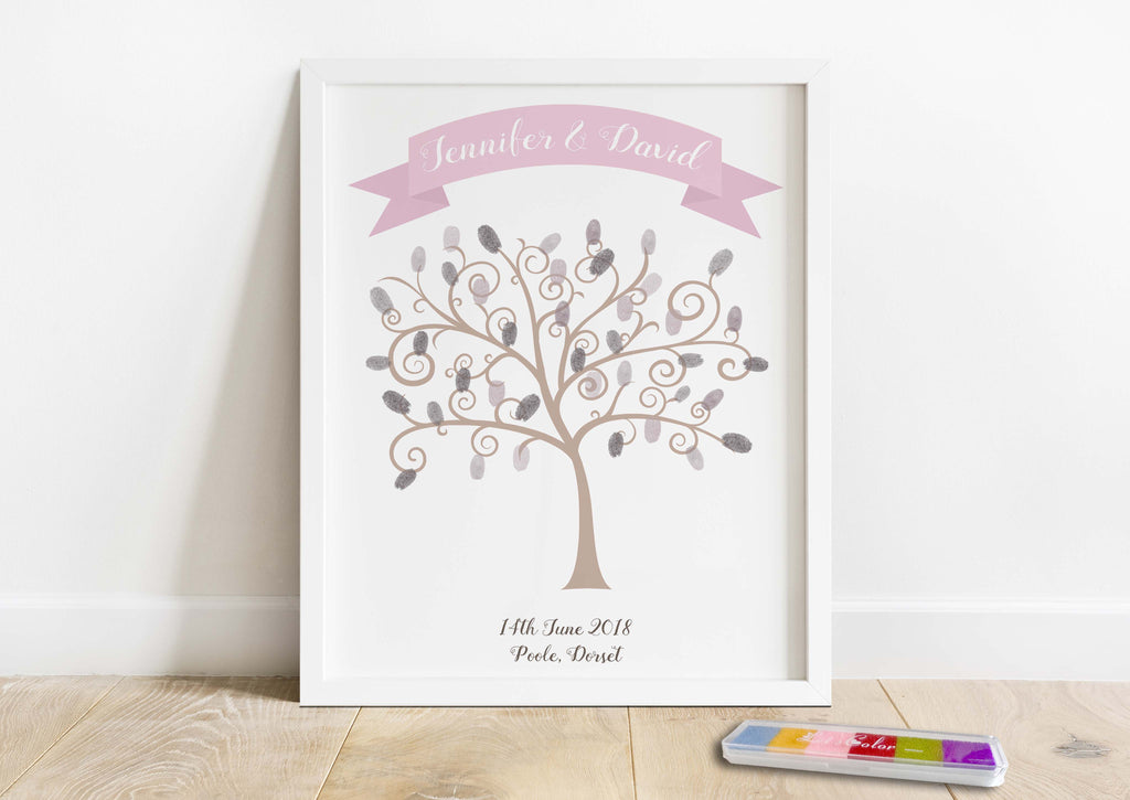 Fingerprint Guestbook Art: Wedding Tree Print Featuring Unique Leaves and Optional Inkpad