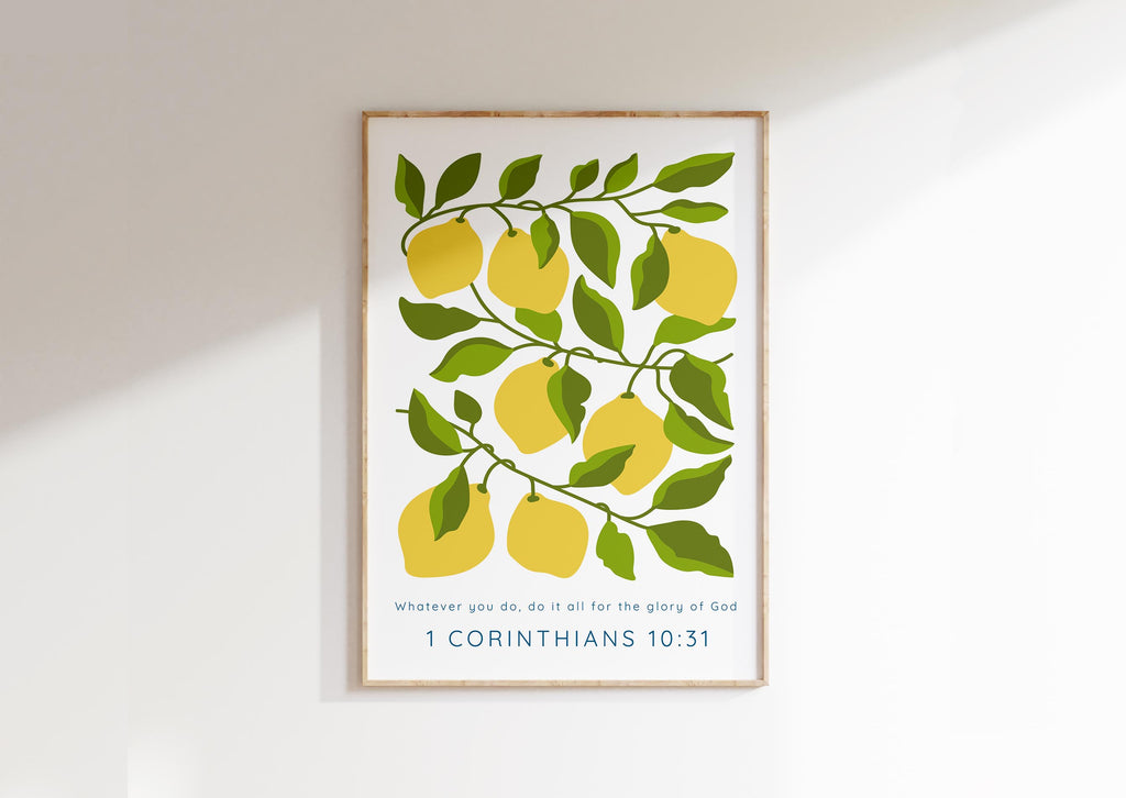 Modern Scripture art with nature elements, Uplifting 1 Corinthians 10:31 quote print, Bible verse print for encouragement and faith