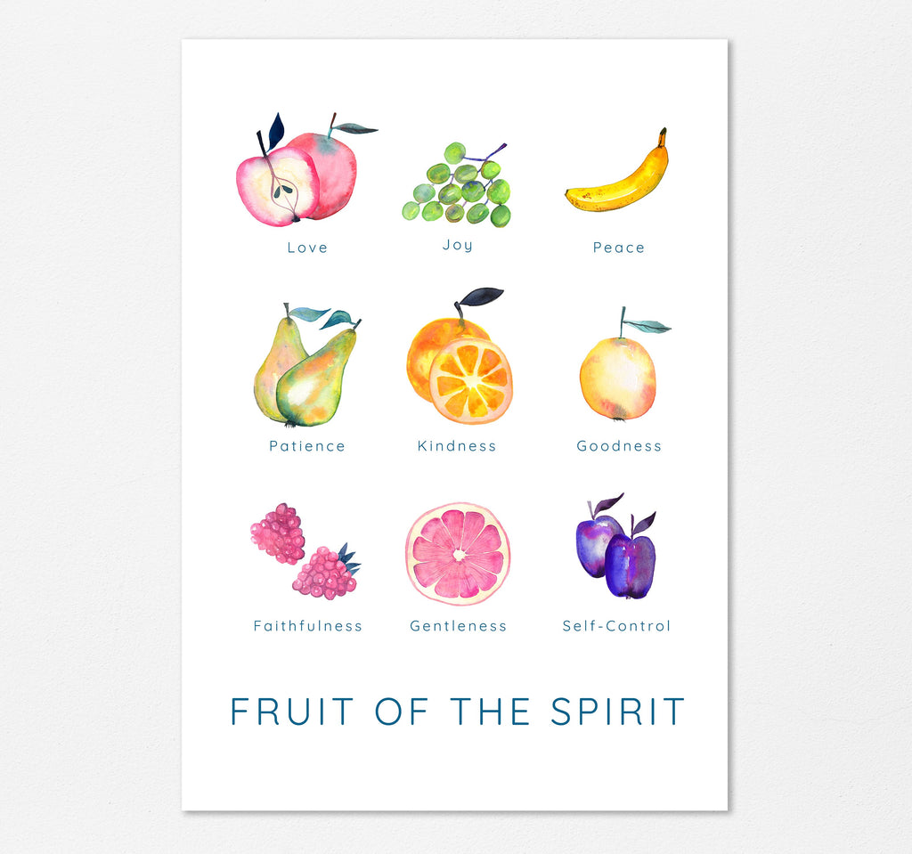 Fruit of the Spirit Wall Art, Modern Christian Poster, Faith Gift, Watercolor Fruits of Faith, Love, and Joy Print