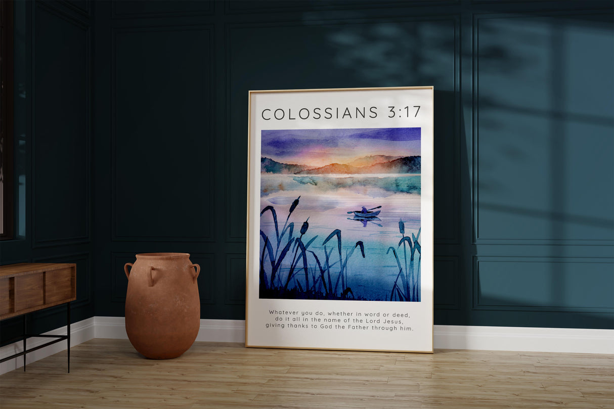 Colossians 3 17 Print, Modern Scripture Wall Art Christian Decor, Colossians 3:17 Christian wall art print, river Bible verse decor