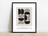 Sophisticated Office Wall Art: Colossians 3:23 Scripture in Black and Tan Abstract Design