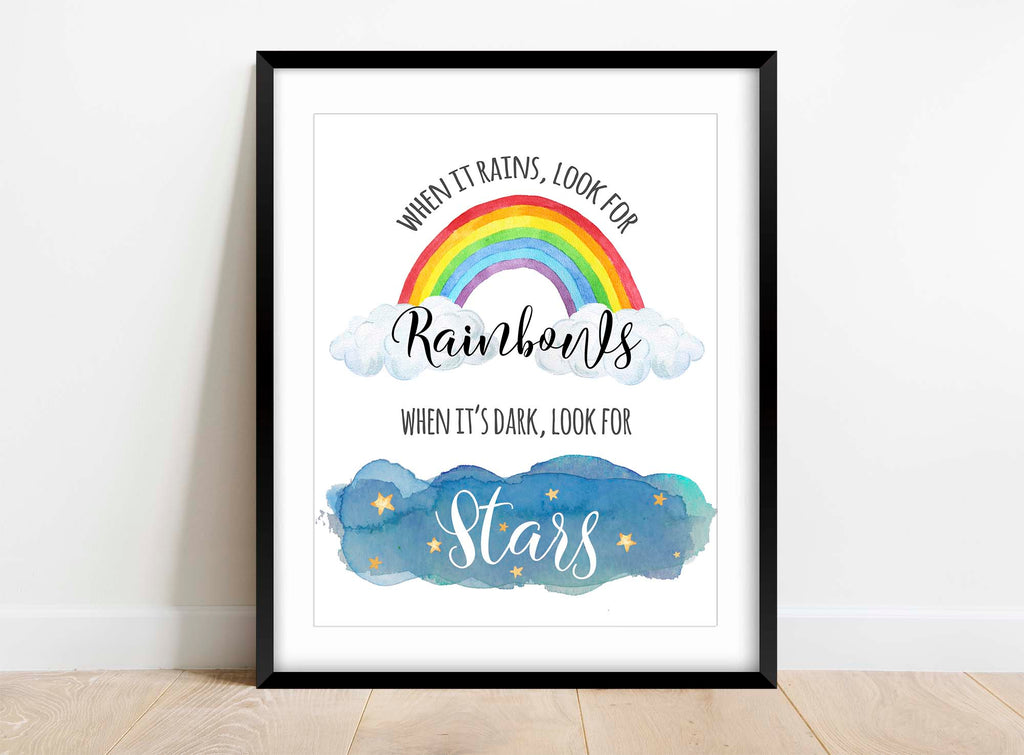 Rainbow-themed wall decor with positive quote, Motivational artwork with rainbow design, Inspiring quote print with rainbow colors
