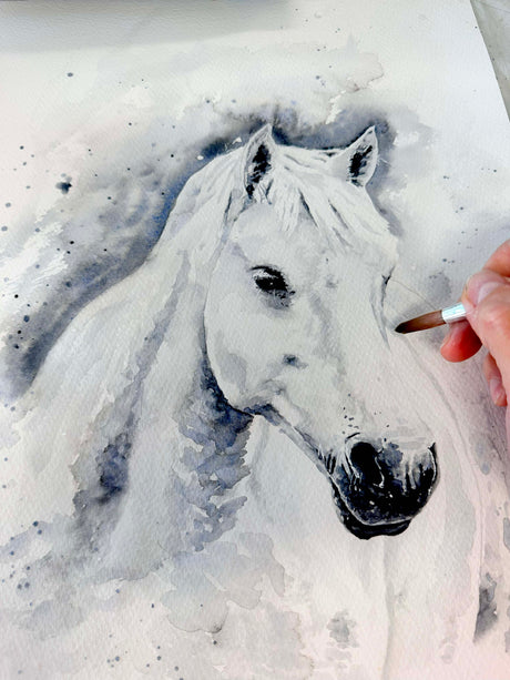 Black and white horse painting print in minimalist style