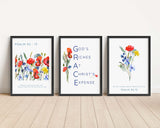 Wildflower Bible Verse Quotes, Floral Modern Scripture Wall Art, Wildflower scripture prints Psalm 92:13, Poppy and cornflower scripture