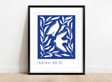 Isaiah 40:31 Bible prints - Inspiring quote encircles white birds, reminding you to hope in the Lord and soar with strength