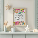 Christian floral wall art featuring You Are Fearfully And Wonderfully Made verse.