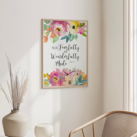 Christian wall print with delicate flower design and inspiring message of worth.