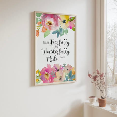 Inspirational Psalm 139:14 floral print reminding you of God’s unique design and love.