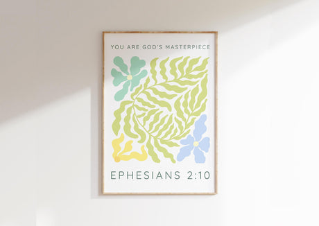 You Are Gods Masterpiece Ephesians 2 Modern Pastel Christian Print, Ephesians 2:10 pastel floral masterpiece