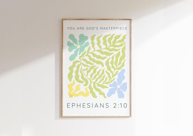 You Are Gods Masterpiece Ephesians 2 Modern Pastel Christian Print, Ephesians 2:10 pastel floral masterpiece