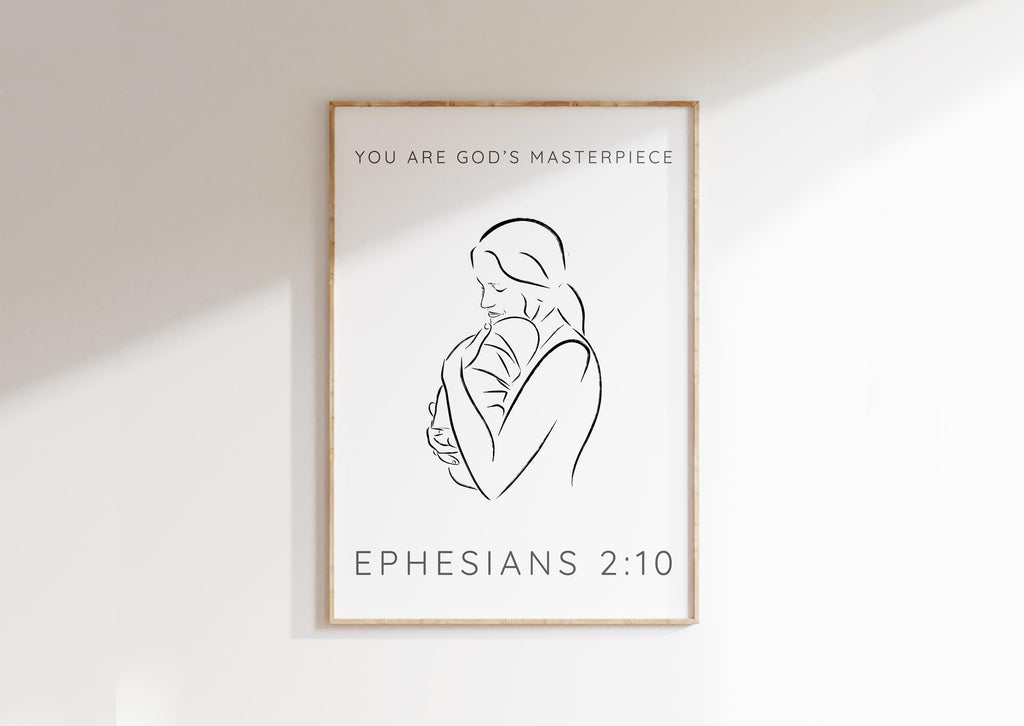 You Are Gods Masterpiece Modern Christian Line Art, Ephesians 2 10, Biblical Motherhood Wall Decor