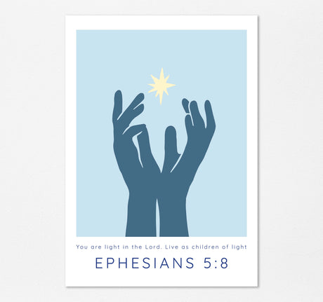 You are Light Christian Print, Blue Ephesians 5 8 Bible Verse Wall Art, Modern Inspirational Scripture Decor For Home Or Prayer Room