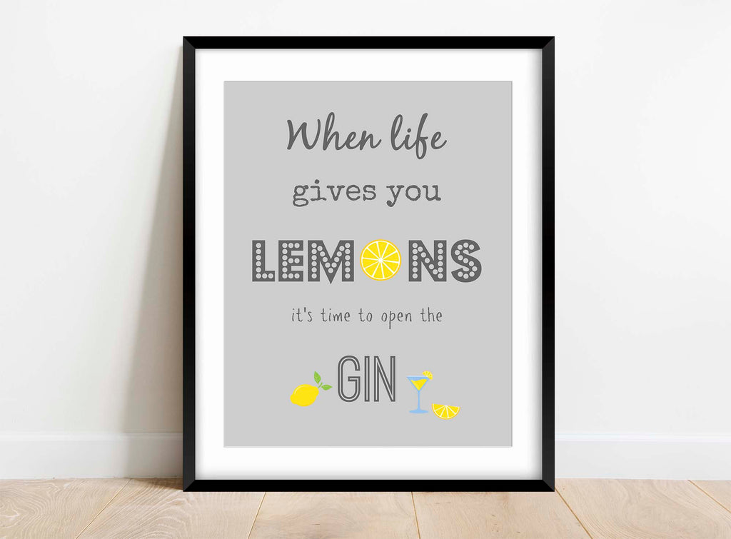 Toast to resilience with a grey lemon gin tonic print, 'When Life Gives You Lemons' sentiment