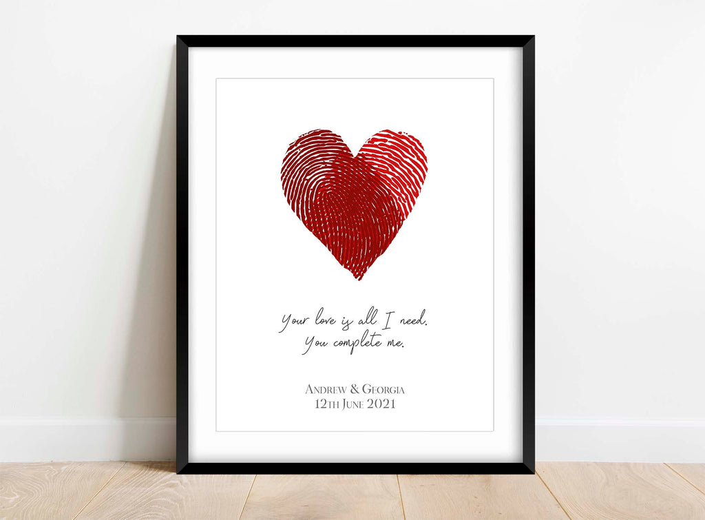 Customizable fingerprint print with quote and names, Personalized fingerprint keepsake with customizable quote and date