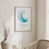 Uplifting Psalm 89 9 Christian decor for peace and encouragement. Faith-based watercolour ocean wave print with comforting Bible verse.