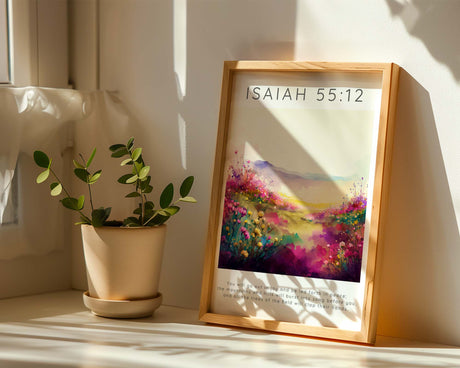 Uplifting Bible verse art with hand-painted flowers and a message of peace and celebration.