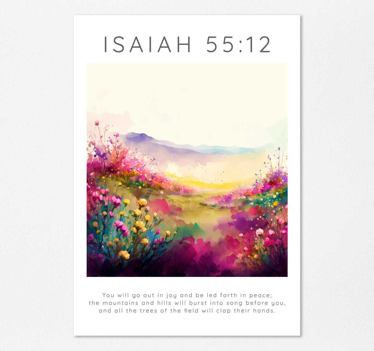 Colourful floral wall art with scripture, Joy and peace in nature inspired home decor, Vibrant pink flower meadow biblical print