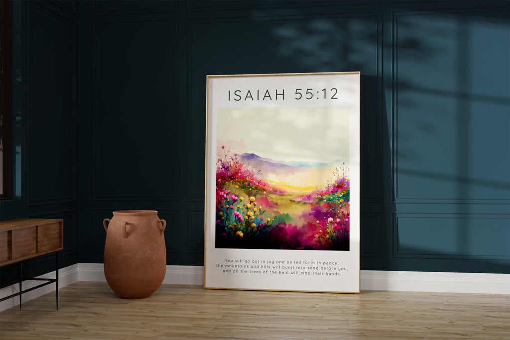 Christian scripture print for serene spaces, Tranquil and vibrant meadow wall art, Encouraging words in a pink floral setting