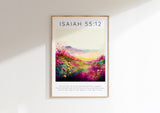 Isaiah 55 12 Christian Wall Art, Modern Faith Decor Christian Shop, Isaiah 55:12 Bible verse pink flower meadow print