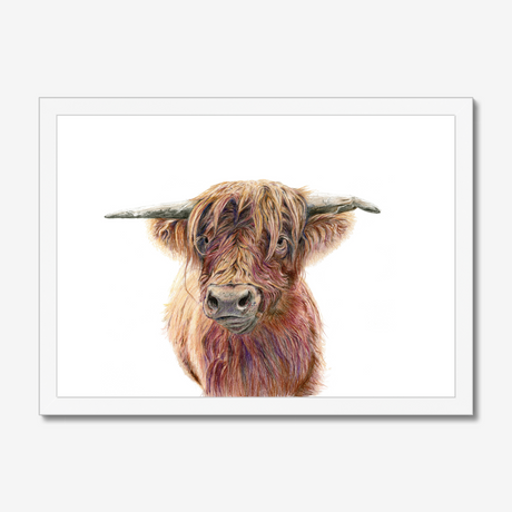 'Wild & Woolly' - Close-up detail of coloured pencil layers in warm russet and golden brown, highland cow print rustic home decor by Crafty Cow Design.