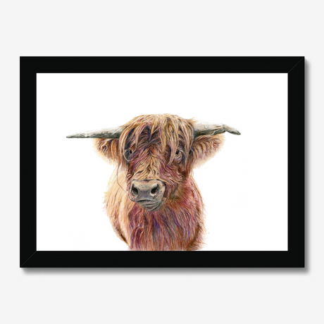 'Wild & Woolly' - Close-up detail of coloured pencil layers in warm russet and golden brown, highland cow print rustic home decor by Crafty Cow Design.