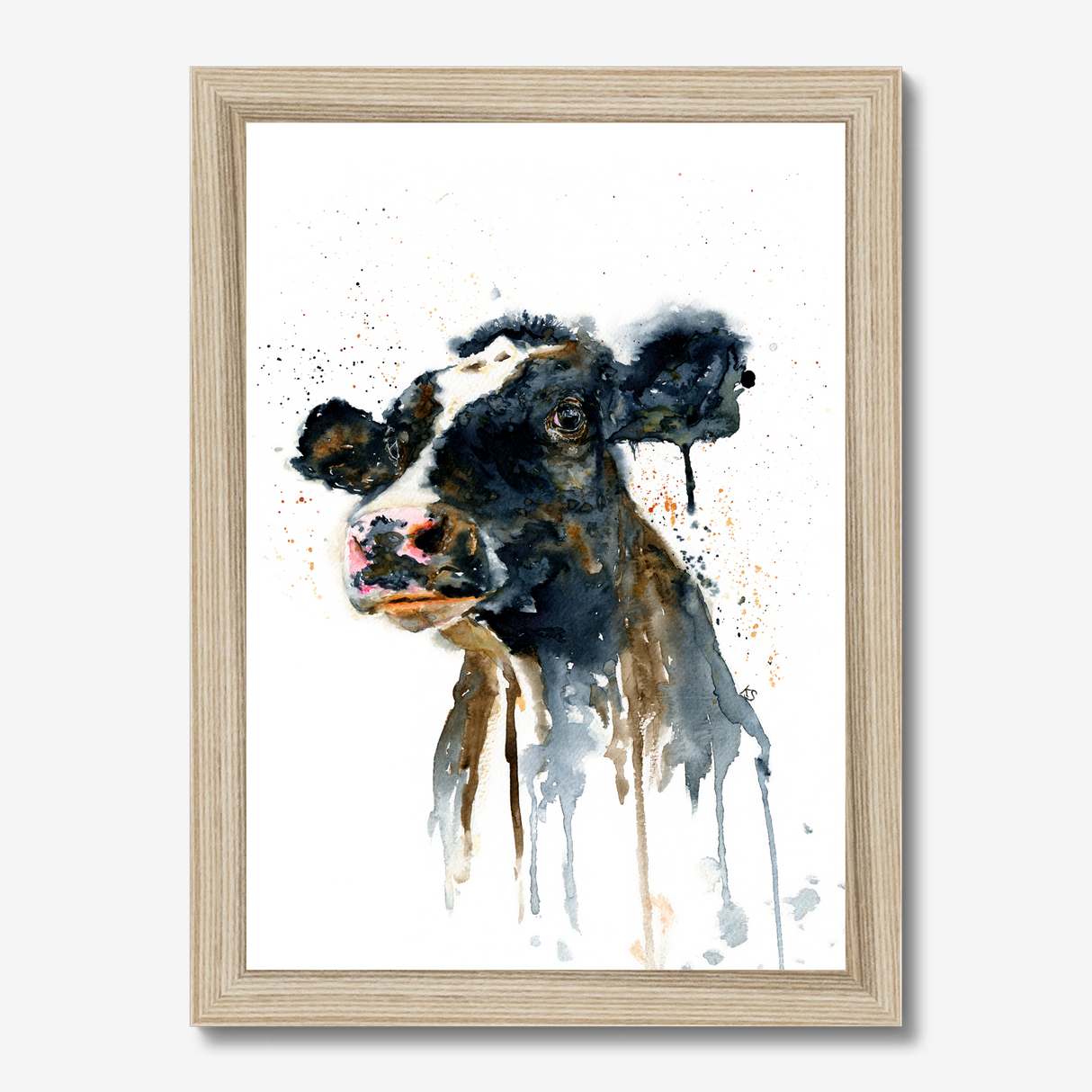 'Paint It Black' - Cow wall art print in bold inky black and warm brown watercolour tones, countryside wall art farm house home decor by Crafty Cow Design.