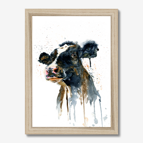 'Paint It Black' - Cow wall art print in bold inky black and warm brown watercolour tones, countryside wall art farm house home decor by Crafty Cow Design.