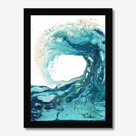 'Sandbanks Wave' - Abstract ocean art in fluid acrylic, capturing the energy and ferocity of a breaking wave in turquoise, teal and deep navy — beautiful coastal home decor, by Crafty Cow Design.
