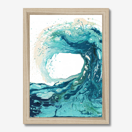 'Sandbanks Wave' - Abstract ocean art in fluid acrylic, capturing the energy and ferocity of a breaking wave in turquoise, teal and deep navy — beautiful coastal home decor, by Crafty Cow Design.