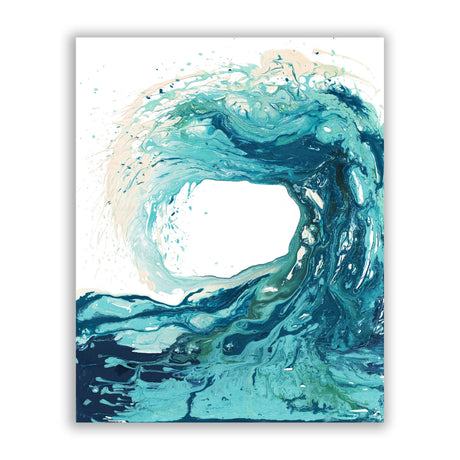 'Sandbanks Wave' - Abstract wave painting print in swirling turquoise, teal and deep navy — stunning blue ocean waves artwork and coastal home decor for beach house and contemporary interiors, by Crafty Cow Design.