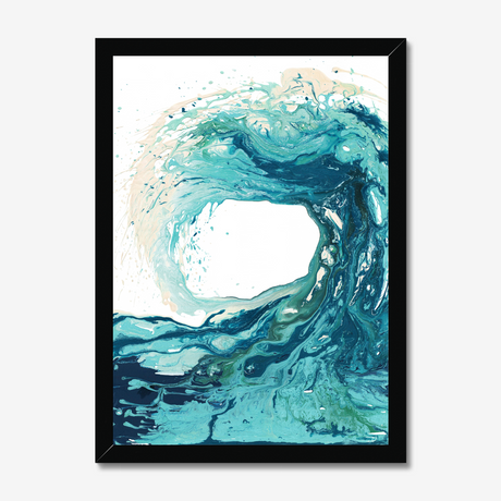 'Sandbanks Wave' - Abstract wave painting print in swirling turquoise, teal and deep navy — stunning blue ocean waves artwork and coastal home decor for beach house and contemporary interiors, by Crafty Cow Design.