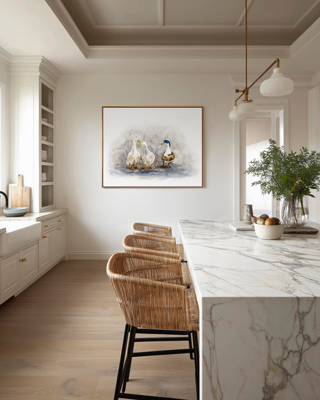 'Feathered Friends' - Canvas ducks print showing mallard with jewel-like blue green head, watercolour birds wall art wall art country by Crafty Cow Design.