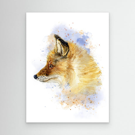 'Still & Knowing' - Canvas fox print in warm amber and russet watercolour tones, animal wall art country home decor for cottage and woodland inspired interiors by Crafty Cow Design.