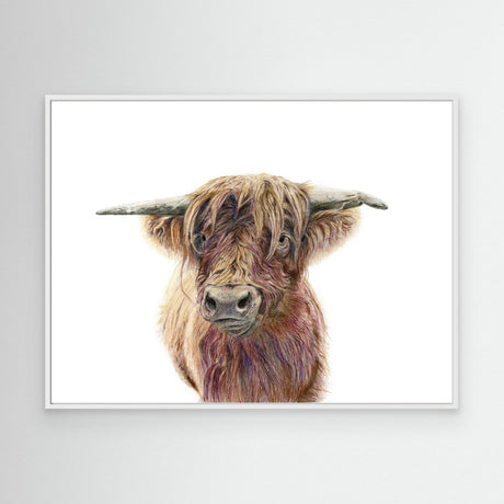 'Wild & Woolly' - Highland cow canvas in warm amber and russet tones, rustic wall art cottagecore home decor for nature lovers by Crafty Cow Design.
