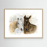 'Horse Friends' - Horse art painting on canvas in a minimal natural palette of creams, browns and soft white — a warm and emotive countryside print for hallways, living rooms and bedrooms, by Crafty Cow Design.