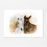 'Horse Friends' 2 Horses Art Print - Watercolour Horse Print Framed Country Home Decor, Horse Portrait Cottage Wall Art